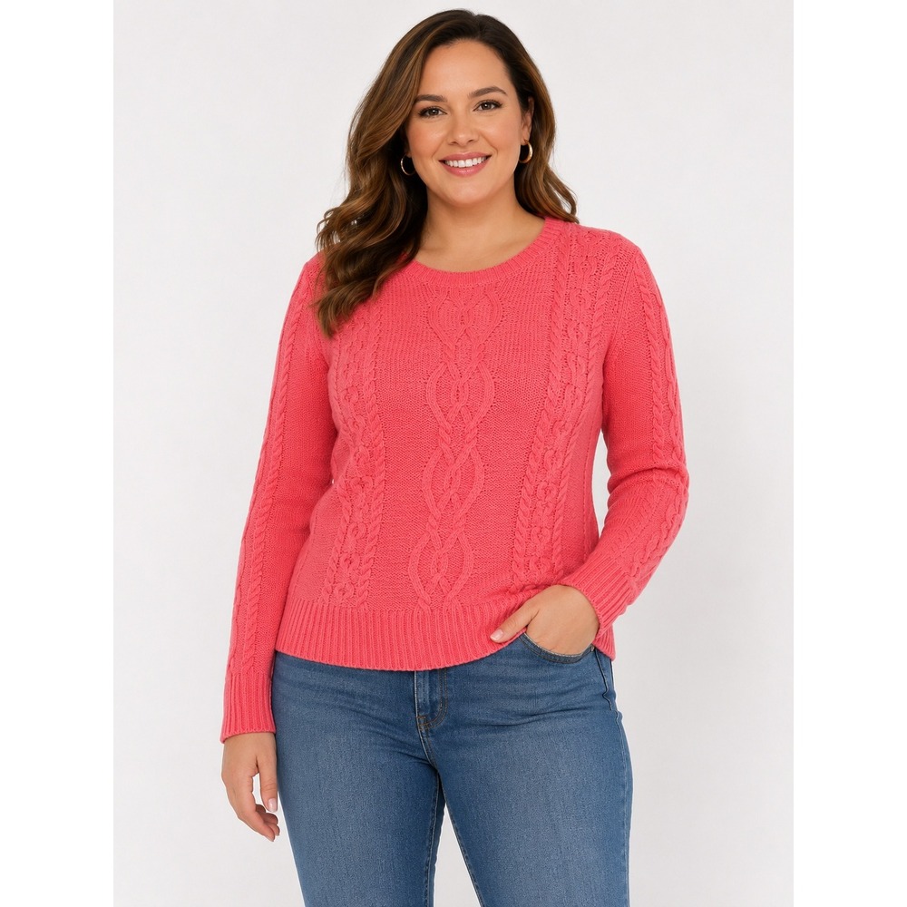 GAP Pink Cable Knit Sweater sz L Coastal Barbiecore Cozy Timeless Fall Fairy